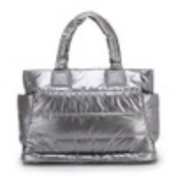 NWT CIPU 7 PIECE PUFFER PARENT BAG IN DARK SILVER & PINK INTERIOR.  OS - Picture 9 of 9